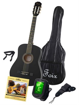 FCG-2038CAP-BK-MAT Классическая гитара с чехлом, ремнем, тюнером, черная матовая, Foix FCG-2038CAP-BK-MAT - фото 17471