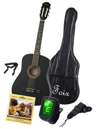 FCG-2038CAP-BK-MAT Классическая гитара с чехлом, ремнем, тюнером, черная матовая, Foix FCG-2038CAP-BK-MAT