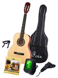 FCG-2036CAP-NA-3/4 Классическая гитара 3/4 с чехлом, ремнем, тюнером, цвет натуральный, Foix FCG-2036CAP-NA-3/4