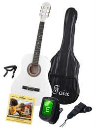 FCG-2036CAP-WH-3/4 Классическая гитара 3/4 с чехлом, ремнем, тюнером, белая, Foix FCG-2036CAP-WH-3/4