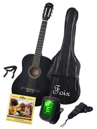 FCG-2039CAP-BK Классическая гитара с чехлом, ремнем, тюнером, черная, Foix FCG-2039CAP-BK