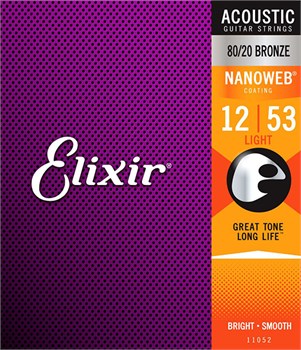 Комплект струн для акустической гитары, Light, бронза 80/20, 12-53, Elixir 11052 NANOWEB 11052 - фото 2924