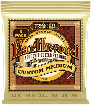 ERNIE BALL 3005 Earthwood 80/20 Bronze Custom Medium 3 Pack 12.5-56 - Струны для акустической гитары P03005 - фото 4655