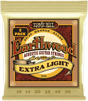 ERNIE BALL 3006 Earthwood 80/20 Bronze Extra Light 3 Pack 10-50 - Струны для акустической гитары P03006 - фото 4656