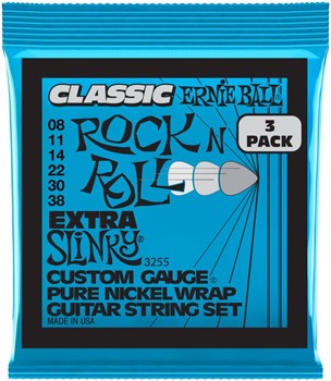 ERNIE BALL 3255 Pure Classic RnR Slinky Extra 3 Pack 8-38 - Струны для электрогитары P03255 - фото 4767