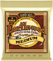 ERNIE BALL 3002 Earthwood 80/20 Bronze Medium 3 Pack 13-56 - Струны для акустической гитары P03002